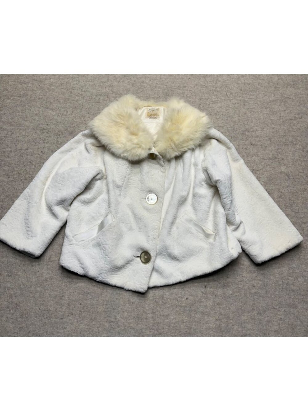 Vintage 50s Bonnie Watkins Winter Button Down Animal Fur Boxy Textured Coat
